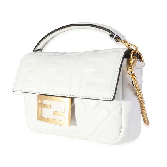 Fendi Bianco Embossed Zucca Lambskin Mini Baguette - Picture 2 of 8